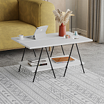 Стол журнальный с белой прямоугольной столешницей и полкой ESSEL WHITE варинант исполнения - 2 | Loft Concept в Кирове