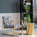 Кресло с металлическим золотистым каркасом и мягкой обивкой с чёрно-белым принтом зебры Wild animals варинант исполнения - 5 | Loft Concept в Кирове