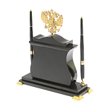 Часы настольные с Гербом России и 2-мя шариковыми ручками в комплекте Stone Clock варинант исполнения - 3 | Loft Concept в Кирове