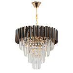 Люстра из черного металла с многоярусными подвесками из прозрачного хрусталя на золотой цепи Empire Black Chandelier Crystal варинант исполнения - 2 | Loft Concept в Кирове