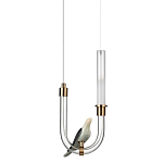 Подвесной светильник с декоративной фигуркой птицы на прозрачной изогнутой трубке Ganthea варинант исполнения - 1 | Loft Concept в Кирове