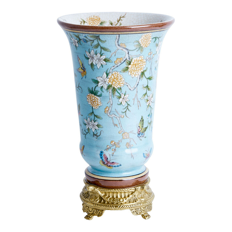 Ваза из голубого фарфора с бронзовыми элементами Blue Garden Бронза Мульти Голубой в Кирове | Loft Concept 