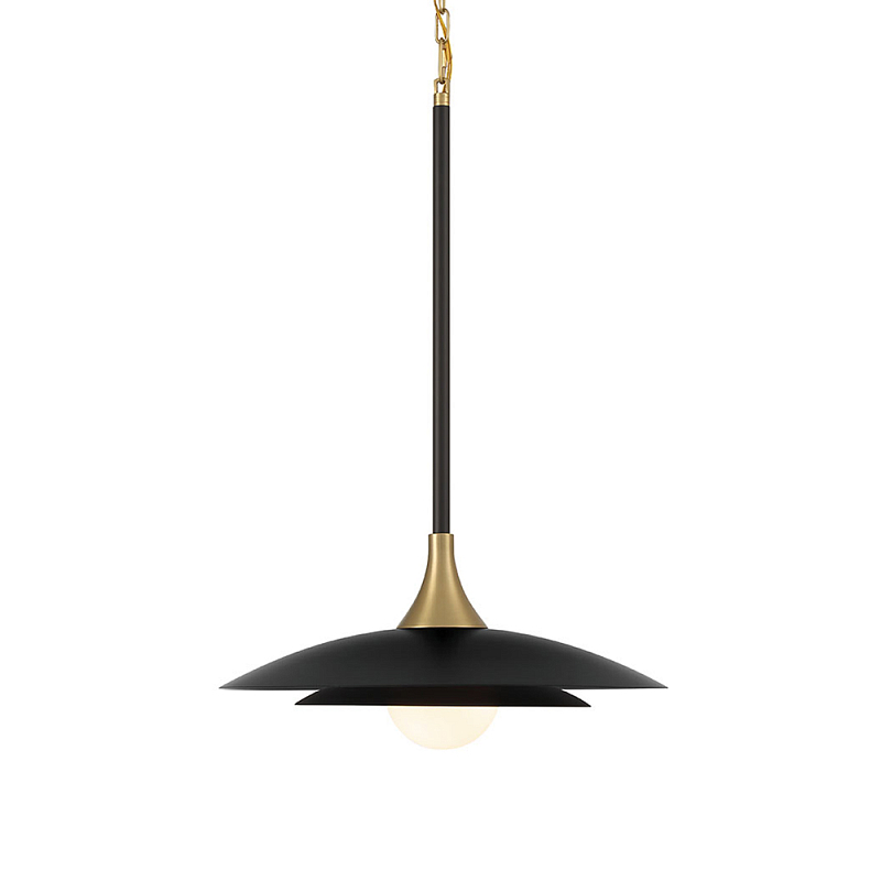 Подвесной светильник с плафоном в форме плоского купола и белой шарообразной лампой Eurofase Черный Белый Золотой в Кирове | Loft Concept 