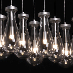 Люстра с 9-ю прозрачными плафонами из стекла в форме капли на прямоугольном потолочном основании цвета хром Lucid Rain  варинант исполнения - 5 | Loft Concept в Кирове