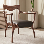 Стул деревянный с мягким сиденьем из коричневой натуральной кожи Moon Walnut Furniture варинант исполнения - 1 | Loft Concept в Кирове