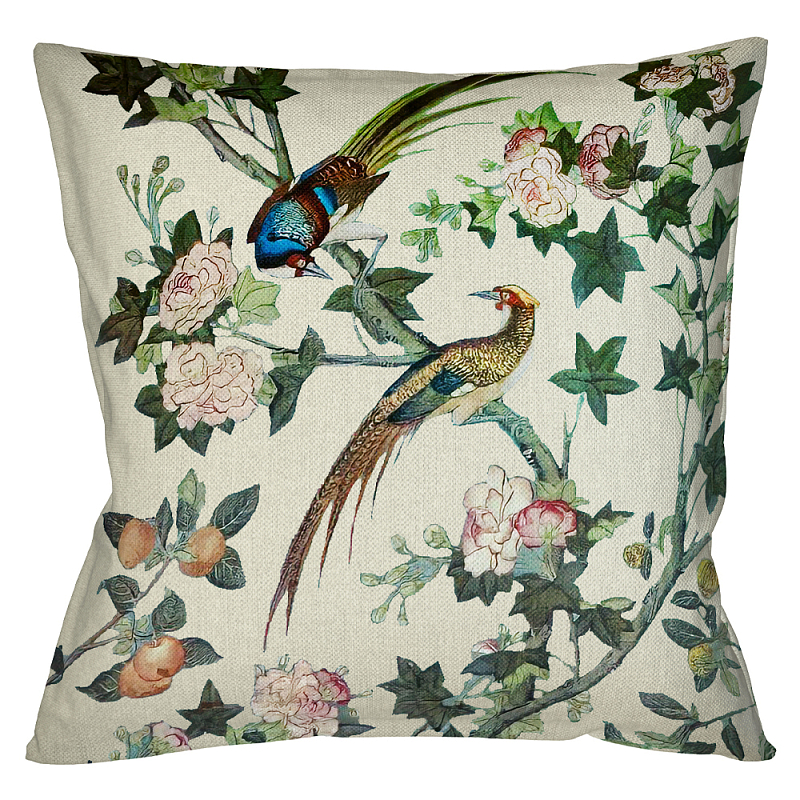 Подушка декоративная с изображением птицы в саду Beige Chinoiserie Birds in the Rose Garden Cushion Бежевый Мульти Подушка декоративная с изображением птицы в саду Beige Chinoiserie Birds in the Rose Garden Cushion Бежевый Мульти в Кирове | Loft Concept
