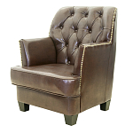 Кресло кожаное c мягкими подлокотниками на 4-х деревянных ножках из массива березы Joseph Armchair brown варинант исполнения - 2 | Loft Concept в Кирове