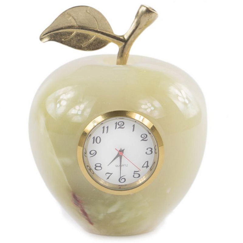 Часы настольные в виде яблока из натурального камня Оникс Stone Clock Зеленый Коричневый Золотой Белый Часы настольные в виде яблока из натурального камня Оникс Stone Clock Зеленый Коричневый Золотой Белый в Кирове | Loft Concept