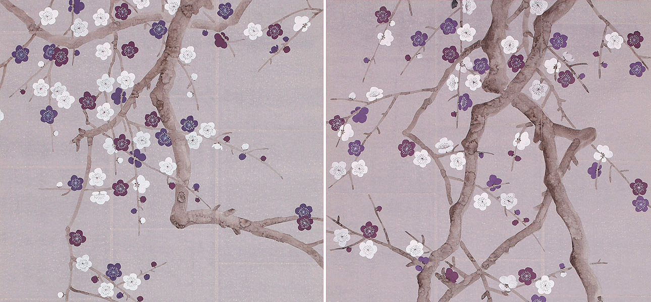 Обои ручная роспись Plum Blossom Lavender on Rich Mauve India tea paper Обои ручная роспись Plum Blossom Lavender on Rich Mauve India tea paper - Loft-Concept в Кирове