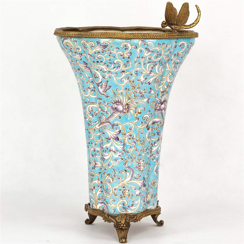 Фарфоровая ваза Blue Ornament & Dragonfly Vase Голубой Бронза в Кирове | Loft Concept 