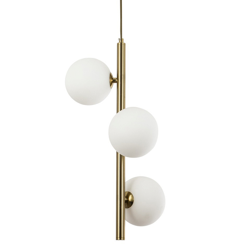 Подвесной светильник с 3-мя сферическими плафонами из матового стекла Pearls Suspension Brass Tube Hanging Lamp Белое матовое стекло Латунь Подвесной светильник с 3-мя сферическими плафонами из матового стекла Pearls Suspension Brass Tube Hanging Lamp Белое матовое стекло Латунь в Кирове | Loft Concept