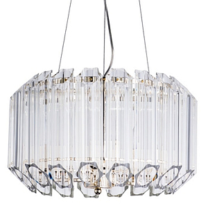 Люстра подвесная круглая с прозрачными хрустальными трубками и золотистым каркасом Диаметр 44 см Hexagon Tube Light