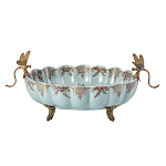 Чаша из голубого фарфора на бронзовых ножках с рисунком цветов и фигурками стрекоз Blue Garden варинант исполнения - 1 | Loft Concept в Кирове