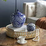 Ваза округлой формы с синей росписью и цветочным узором Blue & White Ornament варинант исполнения - 7 | Loft Concept в Кирове