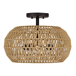 Потолочный светильник с плафоном из плетеного джута и черным каркасом Quoizel варинант исполнения - 2 | Loft Concept в Кирове