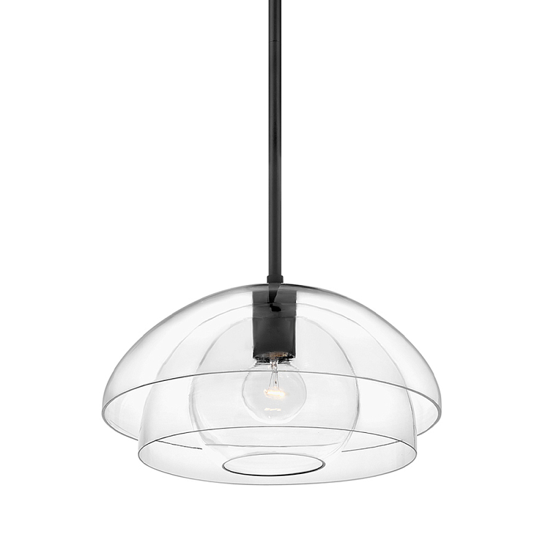 Подвесной светильник с прозрачным двойным стеклянным плафоном в форме купола и внутренней сферой Hinkley Латунь Прозрачное Стекло Черный в Кирове | Loft Concept 