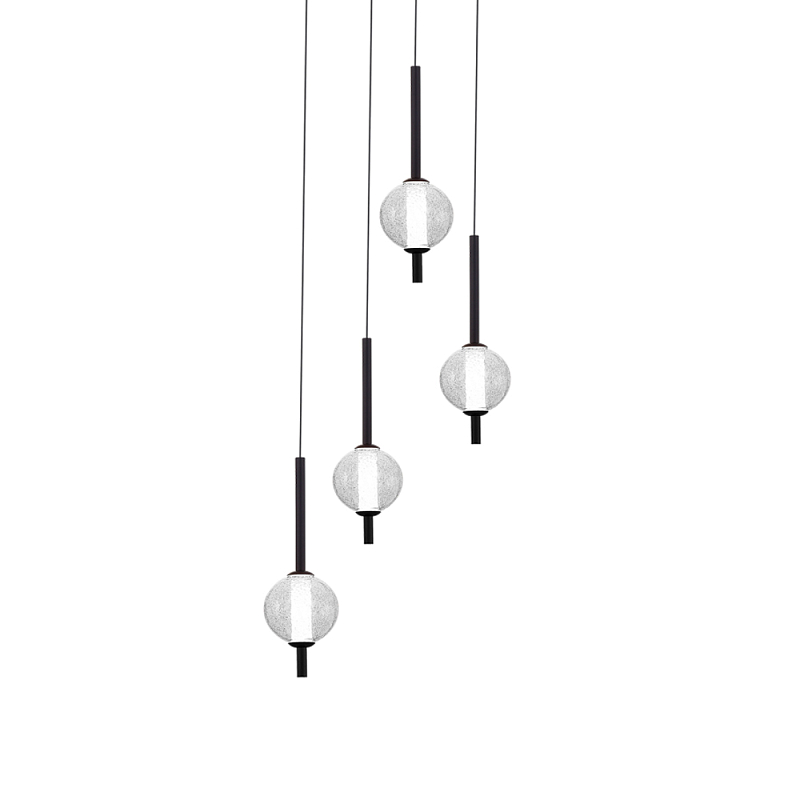 Люстра светодиодная каскадная с 4-мя сферическими стеклянными плафонами Splatter Прозрачный Черный в Кирове | Loft Concept 