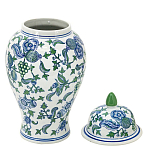 Ваза с крышкой и зелено-голубым рисунком на белом фоне 51 см Blue & White Ornament варинант исполнения - 2 | Loft Concept в Кирове