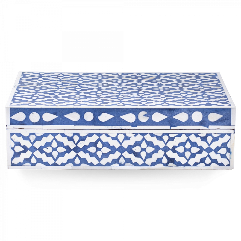 Шкатулка инкрустация костью Pattern Inlay Box Indigo Белый Синий Шкатулка инкрустация костью Pattern Inlay Box Indigo Белый Синий в Кирове | Loft Concept