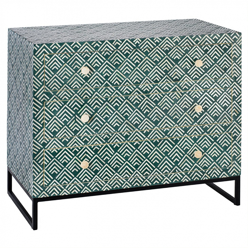 Комод инкрустация костью Green Indian Bone Inlay 3 drawer Зеленый Зеленый Комод инкрустация костью Green Indian Bone Inlay 3 drawer Зеленый Зеленый в Кирове | Loft Concept