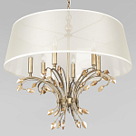 Люстра подвесная круглая с тканевым полупрозрачным абажуром и подвесками 6 ламп Gilded Elegance варинант исполнения - 4 | Loft Concept в Кирове