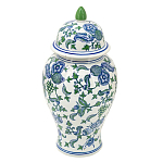 Ваза с крышкой и зелено-голубым рисунком на белом фоне 51 см Blue & White Ornament варинант исполнения - 1 | Loft Concept в Кирове