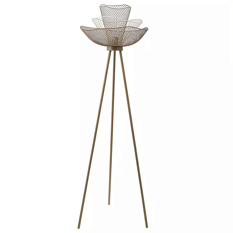 Торшер с трехъярусным плафоном из металлической сетки Light Floor Lamp Made of Metal Mesh Белый Бежевый Золотой Торшер с трехъярусным плафоном из металлической сетки Light Floor Lamp Made of Metal Mesh Белый Бежевый Золотой в Кирове | Loft Concept