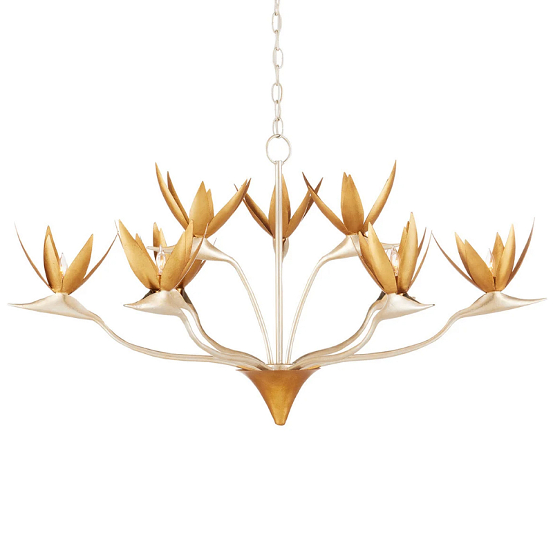 Люстра с плафонами в виде цветов Golden Bird of Paradise Серебряный Золотой Люстра с плафонами в виде цветов Golden Bird of Paradise Серебряный Золотой в Кирове | Loft Concept