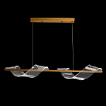 Люстра линейная золотистого цвета с двумя прозрачными волнистыми элементами Wave Line варинант исполнения - 3 | Loft Concept в Кирове