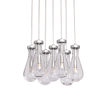 Люстра с 7-ю прозрачными плафонами из стекла в форме капли на круглом потолочном основании цвета хром Lucid Rain  варинант исполнения - 1 | Loft Concept в Кирове