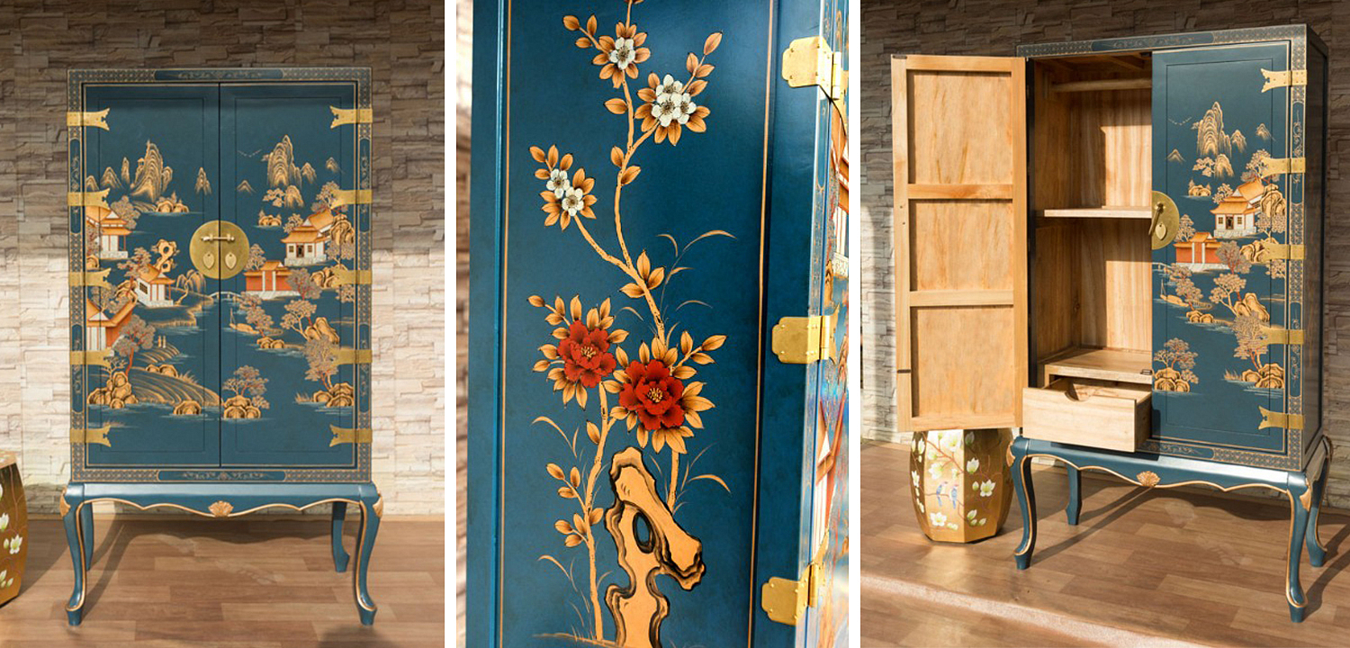 Голубой Шкаф в Китайском стиле Chinese Village Cabinet Голубой Шкаф в Китайском стиле Chinese Village Cabinet - Loft-Concept в Кирове