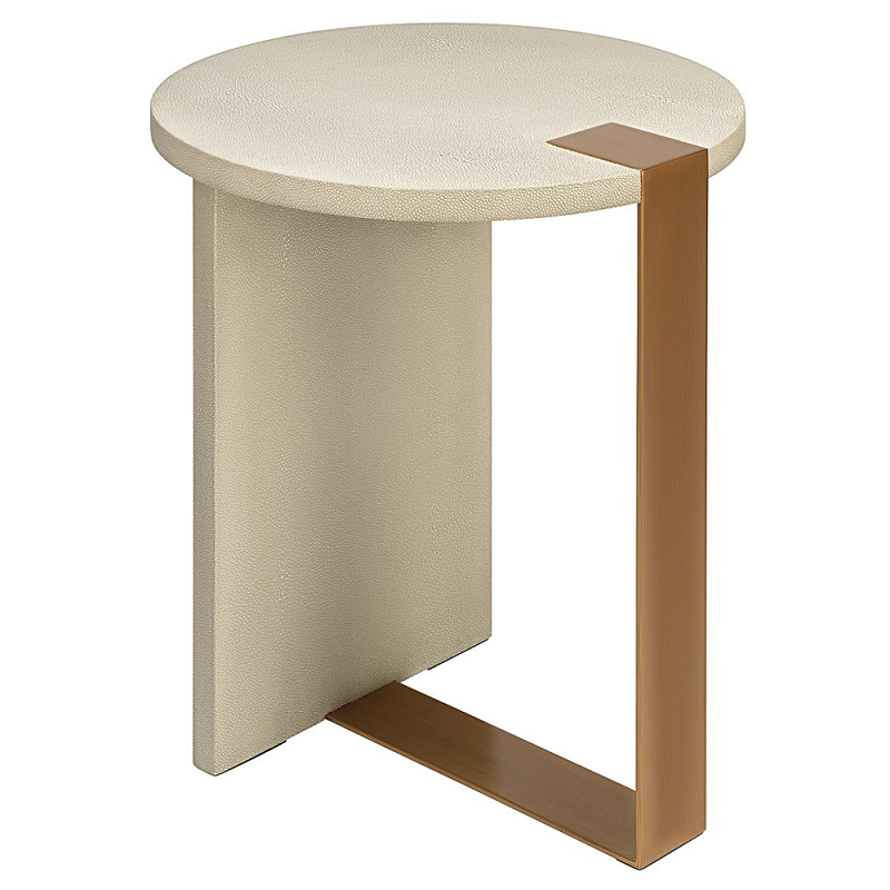 Приставной стол круглый Stingray Skin Table кожа Бежевый Серый Латунь в Кирове | Loft Concept 