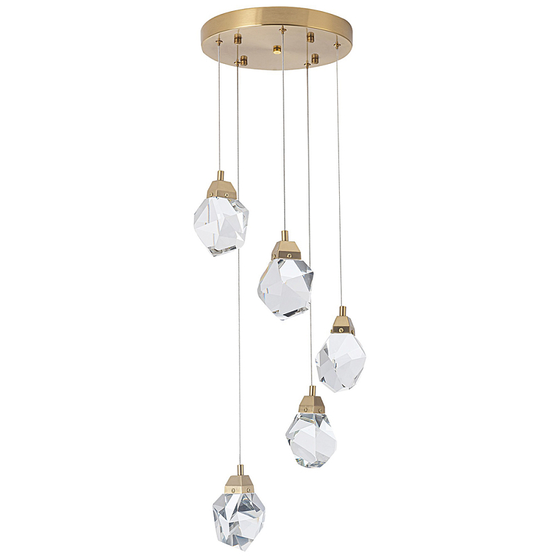 Каскадная люстра с 5-ю хрустальными плафонами Esme Crystal Brass Chandelier Прозрачный Латунь Каскадная люстра с 5-ю хрустальными плафонами Esme Crystal Brass Chandelier Прозрачный Латунь в Кирове | Loft Concept
