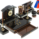 Настольный письменный набор с часами из природного камня обсидиана Peace Contract варинант исполнения - 4 | Loft Concept в Кирове