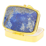 Таблетница карманная прямоугольная с 2-мя отделениями с зеркалом и накладкой из натурального камня Лазурит Gold Stone Pillboxes варинант исполнения - 2 | Loft Concept в Кирове