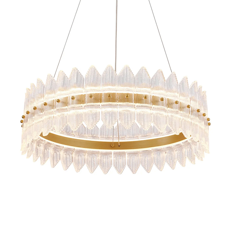 Люстра круглая с декоративными элементами в виде лепестков Round Light Flashing Латунь Прозрачный в Кирове | Loft Concept 