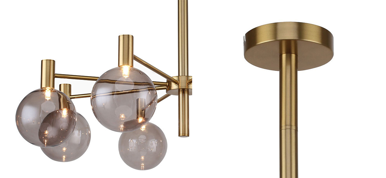 Люстра с выдувными плафонами коньячного цвета Carmella Globe Brass Люстра с выдувными плафонами коньячного цвета Carmella Globe Brass - Loft-Concept в Кирове