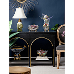 Ваза стеклянная прозрачная с бронзовым основанием в виде ветвей и фарфоровыми птичками Eden Garden варинант исполнения - 6 | Loft Concept в Кирове