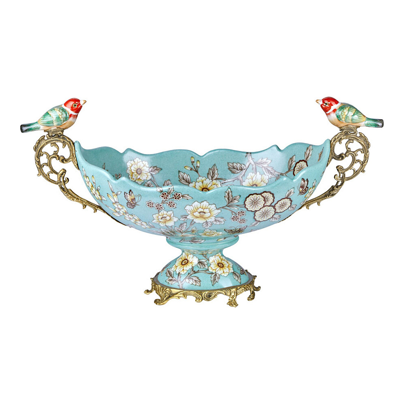 Чаша фарфоровая с птичками Bird of Paradise Bowl Бронза Мульти Голубой в Кирове | Loft Concept 
