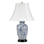 Настольная лампа с фарфоровым основанием с декоративным орнаментом и белым абажуром на темной круглой подставке Elstead Lighting варинант исполнения - 1 | Loft Concept в Кирове