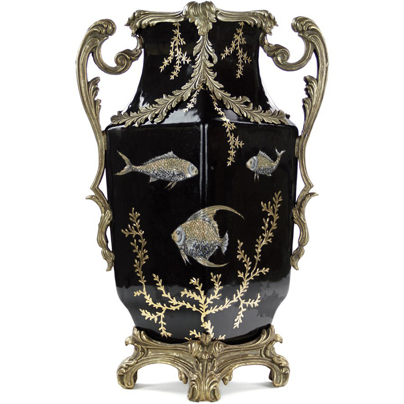 Фарфоровая ваза Gold Algae Fish Vase Черный Бронза Золотой Фарфоровая ваза Gold Algae Fish Vase Черный Бронза Золотой в Кирове | Loft Concept