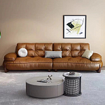 Диван кожаный с каркасом из массива дерева Medieval Furniture варинант исполнения - 1 | Loft Concept в Кирове