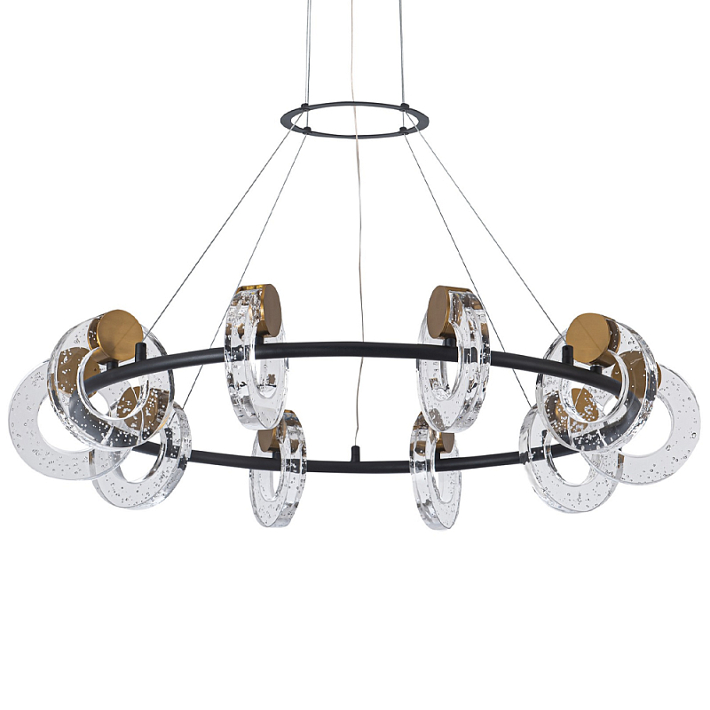 Кольцевая люстра с круглыми стеклянными плафонами в виде колец Olympe Glass Chandelier Черный Прозрачное Стекло Латунь Кольцевая люстра с круглыми стеклянными плафонами в виде колец Olympe Glass Chandelier Черный Прозрачное Стекло Латунь в Кирове | Loft Concept