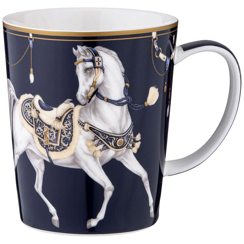 Кружка из фарфора синяя с изображением лошади 400 мл Porcelain Horse Set Белый Синий Золотой Кружка из фарфора синяя с изображением лошади 400 мл Porcelain Horse Set Белый Синий Золотой в Кирове | Loft Concept