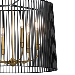 Люстра цвета латунь с 6-ю лампами свечами внутри цилиндрического абажура из черных металлических реек Kichler варинант исполнения - 3 | Loft Concept в Кирове