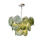 Люстра из зеленых стеклянных дисков с перламутровым эффектом Green Glowing Glaze варинант исполнения - 7 | Loft Concept в Кирове