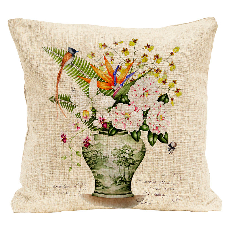 Декоративная подушка Bouquet with Strelitzia Pillow Мульти Бежевый Декоративная подушка Bouquet with Strelitzia Pillow Мульти Бежевый в Кирове | Loft Concept
