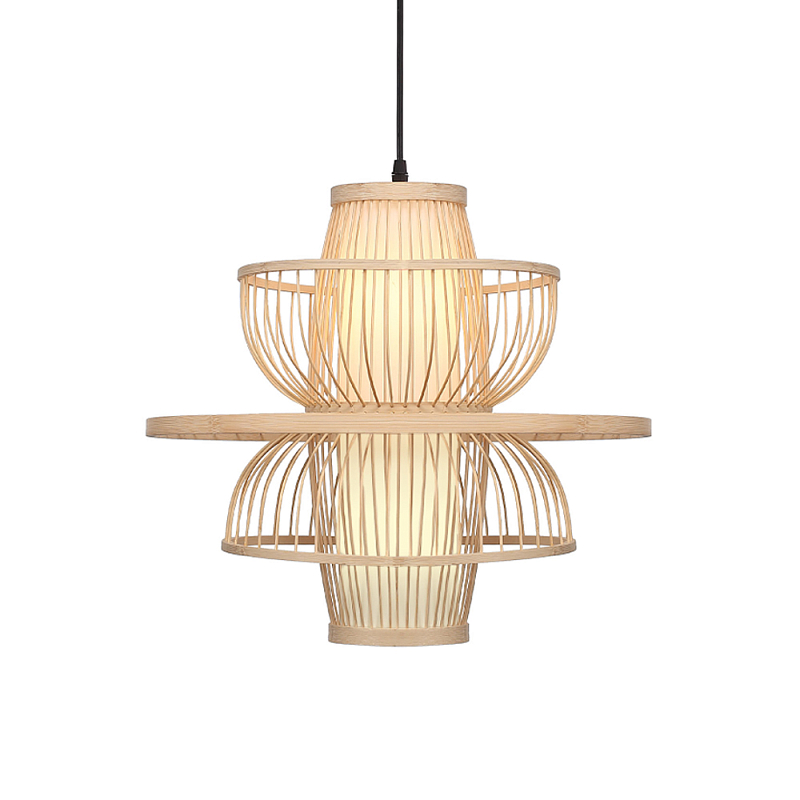 Подвесной светильник фигурный из деревянных прутьев с плафоном из натуральной ткани Light Inside the Cell Древесина в Кирове | Loft Concept 