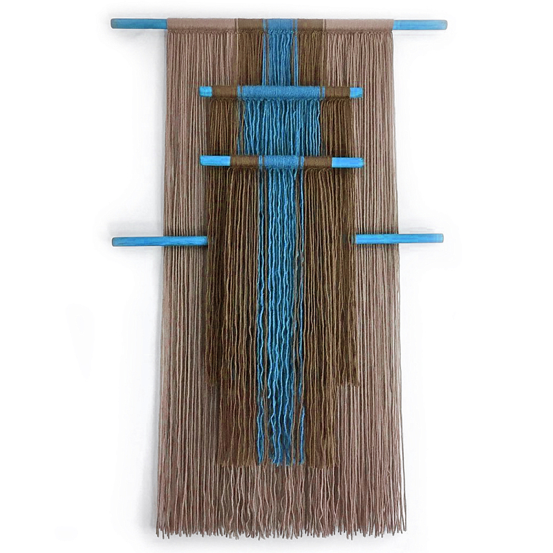 Дизайнерское Панно Макраме из хлопковых нитей Japan Wall Panel Blue Синий Коричневый в Кирове | Loft Concept 
