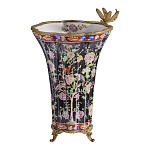 Ваза из фарфора черная с цветочной росписью и бронзовой стрекозой Spring Garden варинант исполнения - 1 | Loft Concept в Кирове